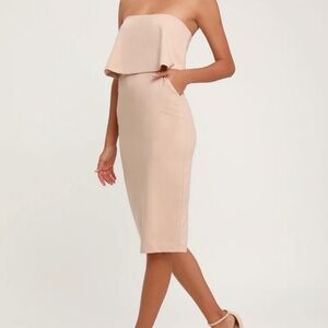 Lulu’s Lots of Love Strapless Midi Dress in Beige (XS) (BNWT)